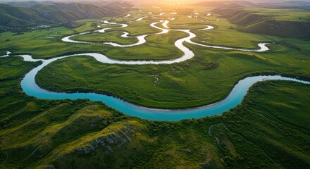 Aerial View of Winding River at Sunset - Nature Photography [Photos]