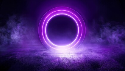 a glowing purple circle with light and smoke in dark art