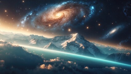 Fototapeta premium Mountains and Earth set against the cosmos