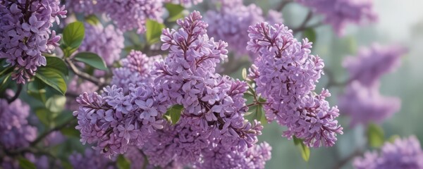 Obraz premium Delicate purple lilac blossoms, soft spring background, outdoor, vibrant