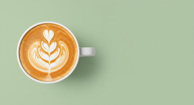 Cup of Coffee latte top view isolated on pastel background with copyspace 