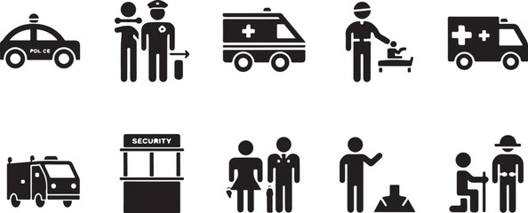 Emergency Services and Security Personnel Icon Set