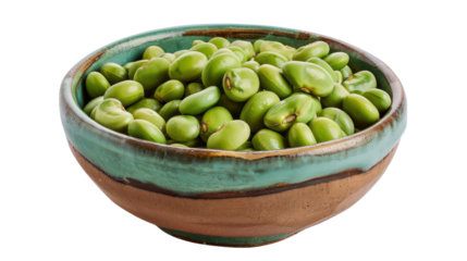 Fresh green fava beans in a rustic bowl, showcasing vibrant color and texture