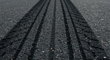 Tire tracks on asphalt road surface, close-up. Photos.