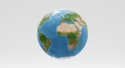 Earth Globe Showing Continents and Oceans on White Background