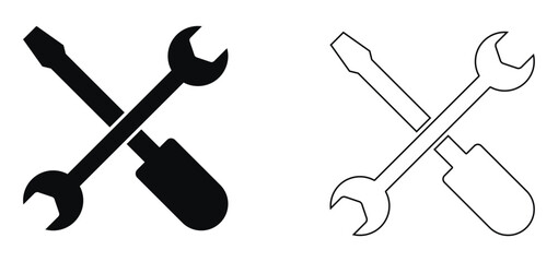 Tools and Service icon. Screwdriver and wrench icon. Settings and repair, service sign vector. Tools and Service solid and line icon. 