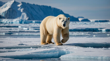 Polar Bear Walking on Arctic Ice
