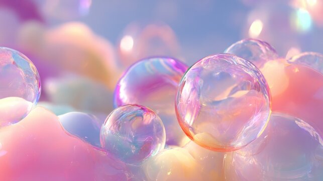 Pastel iridescent bubbles, soft focus