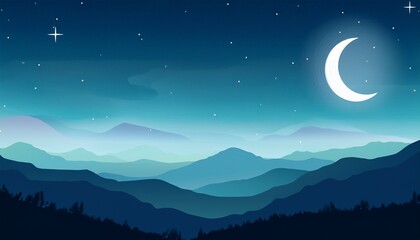 hills at night landscape flat design
