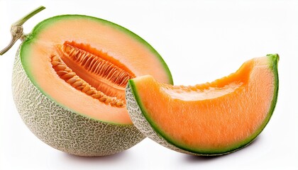 sliced cantaloupe melon isolated on white background clipping path