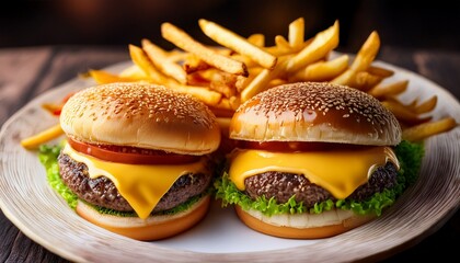 two cheeseburgers and french fries