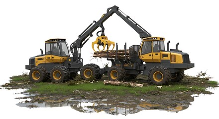 Fototapeta premium Harvesting Timber with Grapple Skidder in Forest Clearing