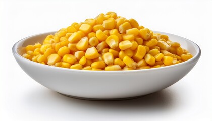 boiled corn seeds in white bowl isolated on white background