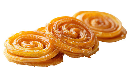 Fototapeta premium Golden spiral pastries arranged elegantly on a white background with a soft glow