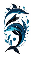 Naklejka premium 躍動感あるイルカと植物の装飾デザイン