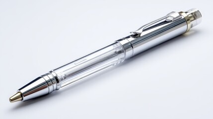 Fototapeta premium Luxurious silver fountain pen with gold trim, enhance your writing experience elegant