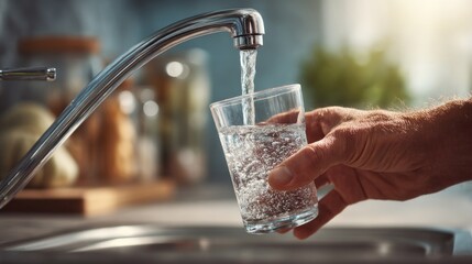 Fresh tap water poured into a glass