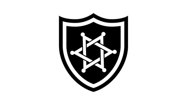 Security Shield Badge Animation With Interlocked Star Symbol On White Black And Green Backgrounds Display

