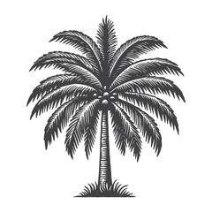 Vintage Hand-Drawn Coconut Palm Illustration – Large Leaves Tropical Engraved Style Vector for T-Shirts, Posters, Stickers, and Island-Themed Apparel
