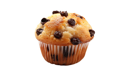Delicious chocolate chip muffin on a white background, perfect for dessert or bakery promotions