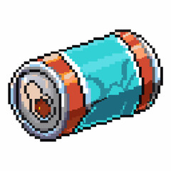 Obraz premium pixel art soda can retro beverage, teal and red design, isolated white background