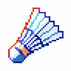 Fototapeta premium Pixel art badminton shuttlecock with colorful details on white background