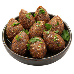 A bowl of traditional kibbeh garnished with herbs, ready to serve at a festive gathering