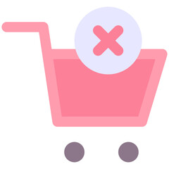 No Shopping Cart, Shopping Cart Vector Icon, Flat Style Isolated Vector Icon.