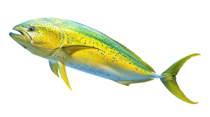 Vibrant yellow and green fish swimming gracefully in clear ocean waters, showcasing marine life