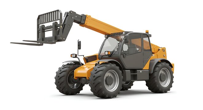 Telehandler on White Background Shows Construction Equipment