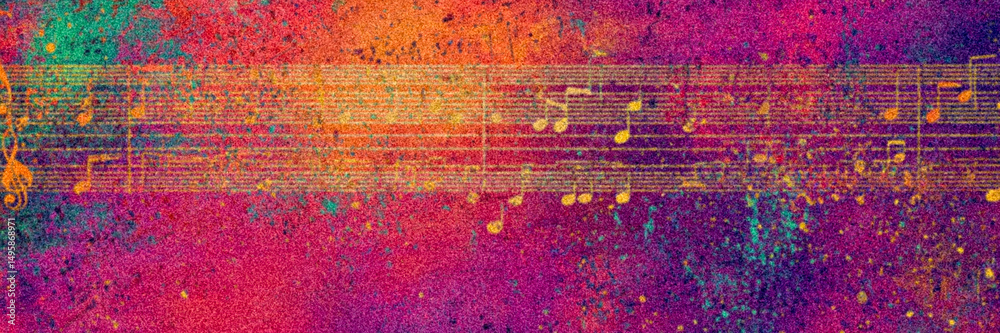 Aufkleber Colorful abstract design featuring music notes on vibrant background showcasing artistic expression and creativity