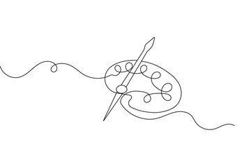 Paint palette brush icon continuous one line drawing outline  vector design
