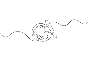 Paint palette brush icon continuous one line drawing outline  vector design
