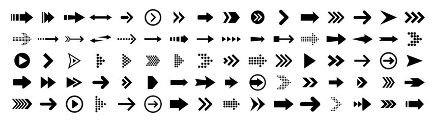 Arrow icon set black color direction symbol. Flat arrow, cursor, direction sign collection. Vector illustration