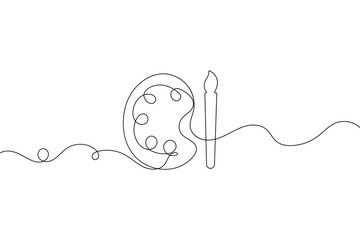 Paint palette brush icon continuous one line drawing outline  vector design

