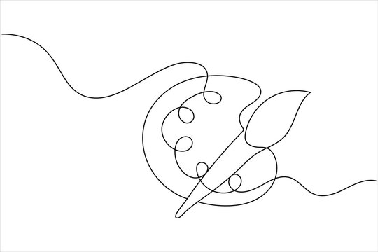 Paint palette brush icon continuous one line drawing outline  vector design
