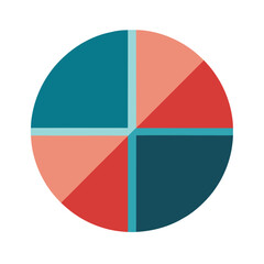 Colorful abstract pie chart divided into four equal sections for business and analytics