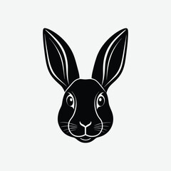 Minimal Bunny Head Silhouette Vector – Cute Rabbit Face Outline on White Background