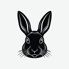 Minimal Bunny Head Silhouette Vector – Cute Rabbit Face Outline on White Background