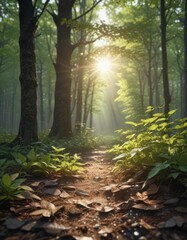 Sunlight dappling through new leaves on forest floor,  earth,  forest floor