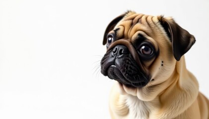 Obraz premium One brown pug, isolated on pure white backdrop, small dog, canine