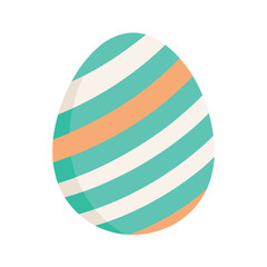 Decorative easter egg with a teal orange and white striped pattern in minimalist design