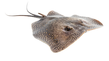 A close-up view of a stingray gliding gracefully in clear blue water