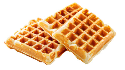 Delicious golden waffles stacked on a white background, perfect for breakfast or brunch