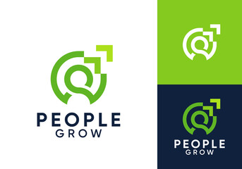 people with arrow logo design. grow elevate job work symbol vector concept