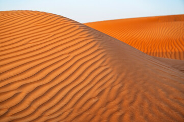 2 orange dunes with natural rippled surface, Ras Al Khaimah, UAE.