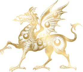 golden dragon on white background
