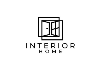 door and window logo. home furniture interior decoration vector design concept