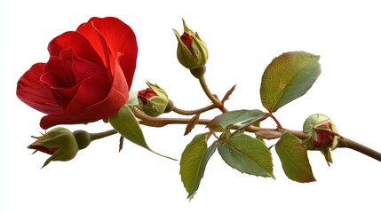 Obraz premium Single red rose on white, stunning closeup for romantic and valentine's day designs