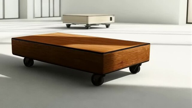 Modern Mobility: Versatile Rolling Platform Units in Spacious Minimalist Interiors